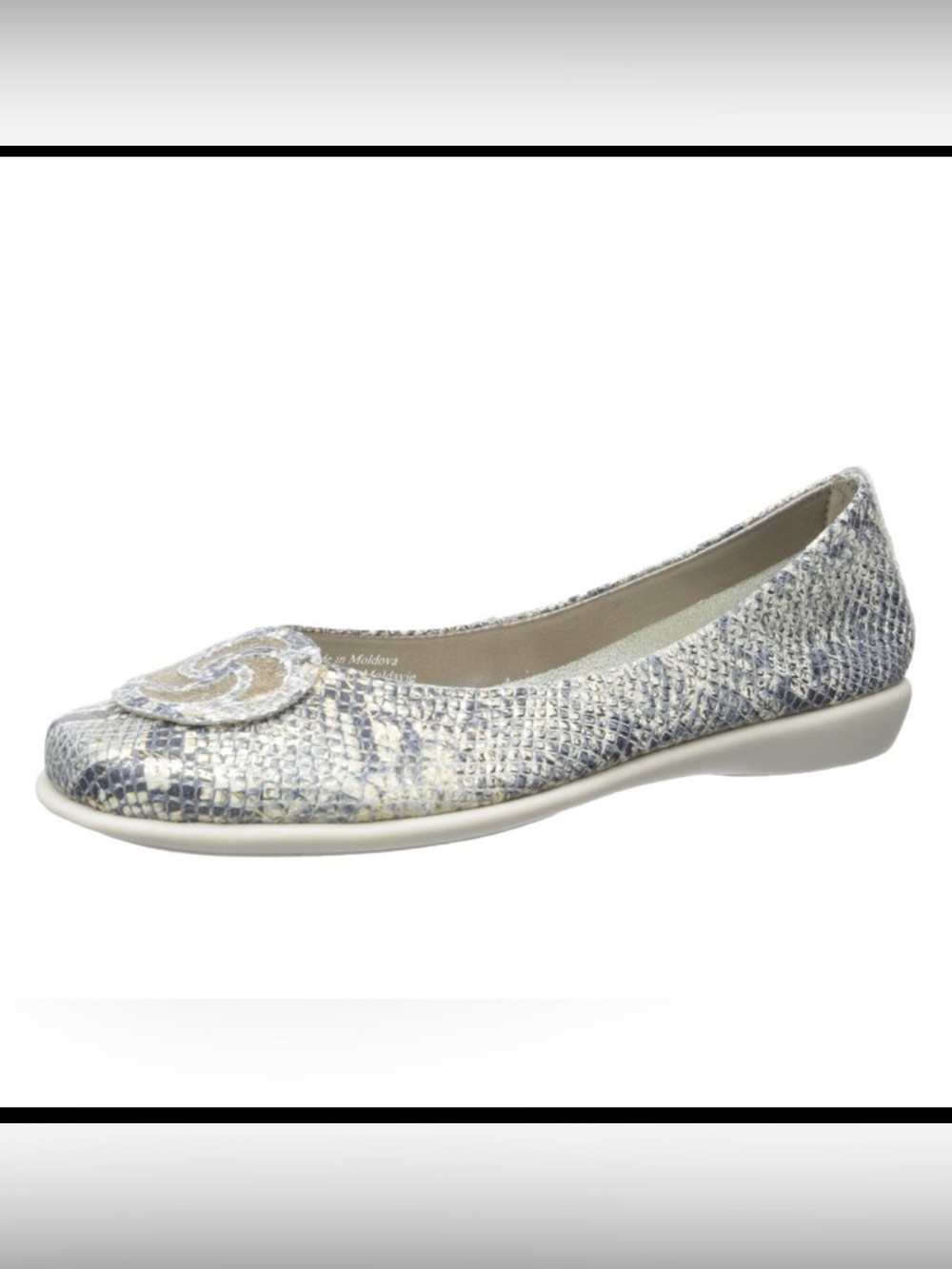 The FLEXX Bon Bon Ballet Flats Medallion Toe Snake Skin Gold Accent Size 7.5